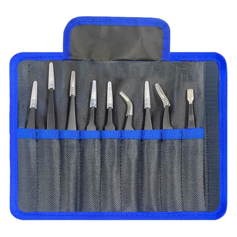 9 Unids traje de pinzas de acero inoxidable negro antiestático herramientas de reparación de uñas nido de pájaro del teléfono móvil de recogida de pelo ESD precisión image 1