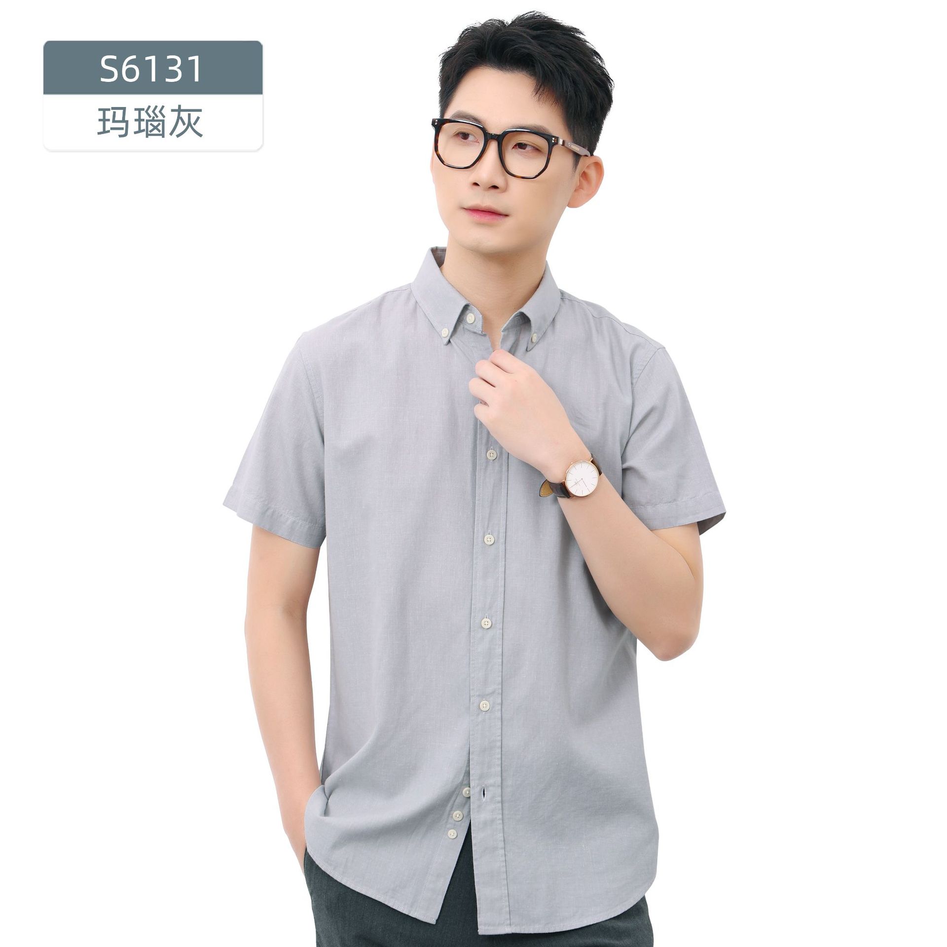 Camisas cortas de lino de algodón de Tianxi para hombres de verano frías antibacterianas ligeras y transpirables, camisas de viaje comerciales casuales para hombres
