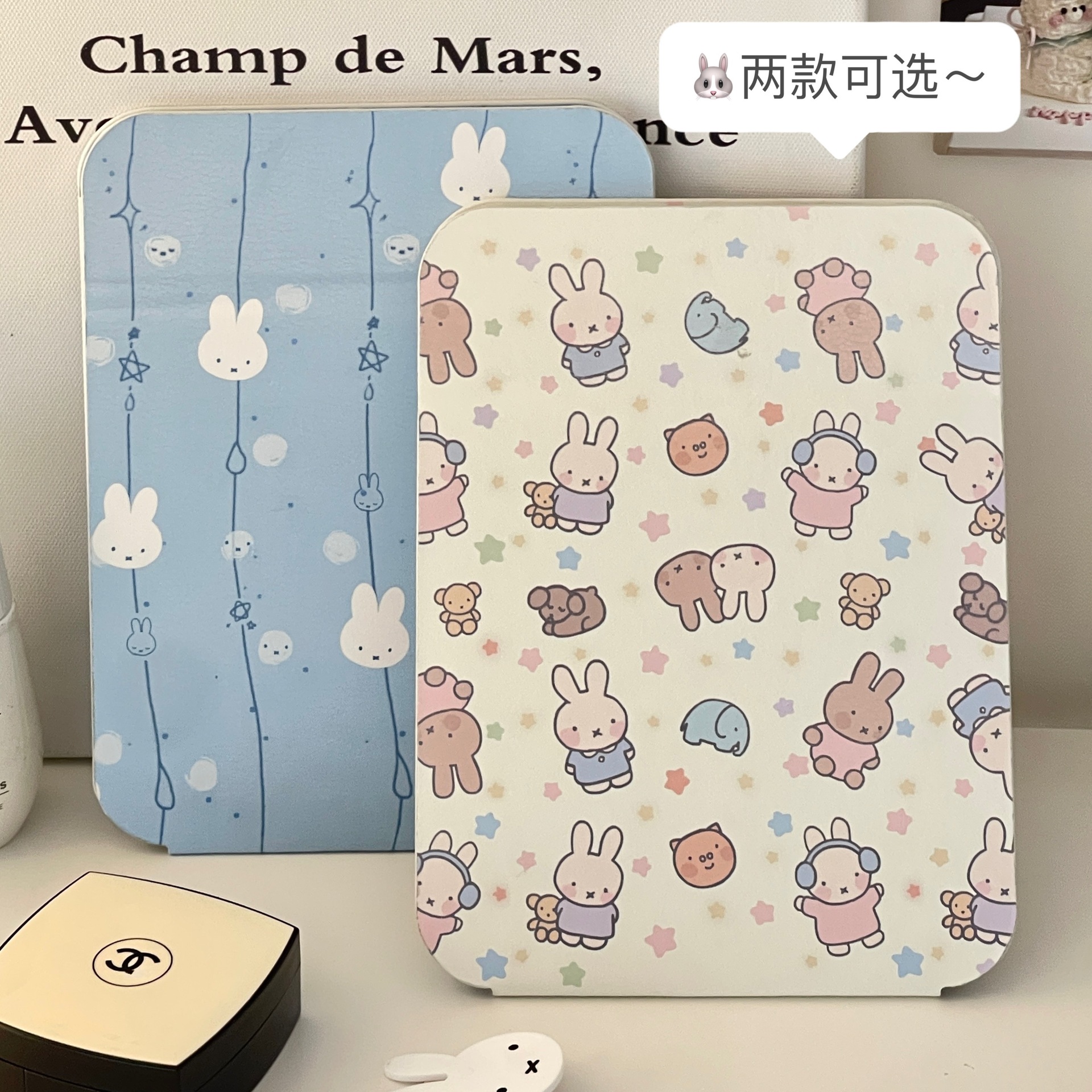 Cute conejo portátil espejo de maquillaje plegable dormitorio de estudiantes de oficina de escritorio espejo de maquillaje espejo de vestir