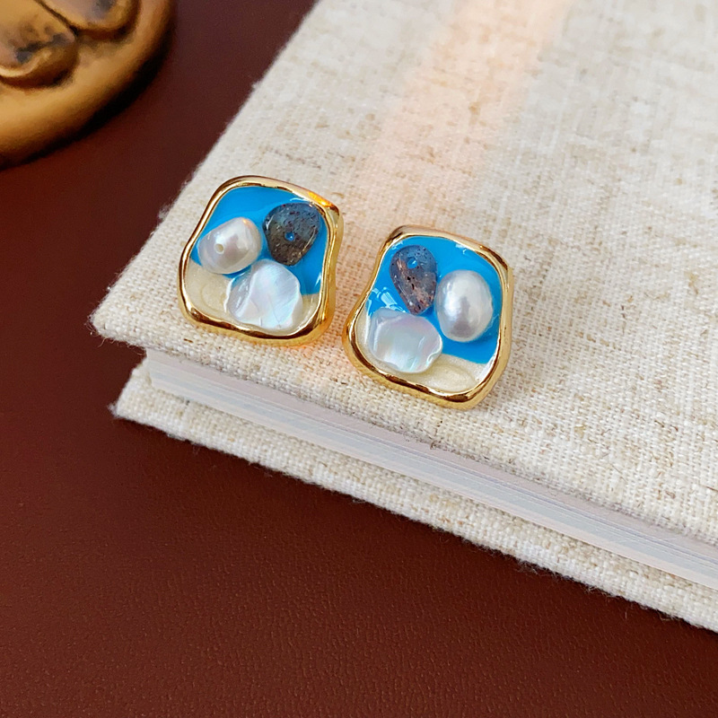 Flores azules vintage medievales pendientes de goteo de aceite ligero lujo alta sensación de joyería Yiwu fábrica al por mayor image 46