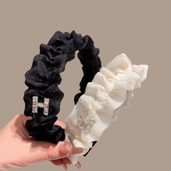 Korean temperament alloy letters black pleated princess style girls hair hoop headband autumn and winter hair accessories headband wholesale