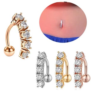 European and American cross-border stainless steel puncture navel buckle reverse wear round navel ring inlaid zircon arc navel nail factory negotiable