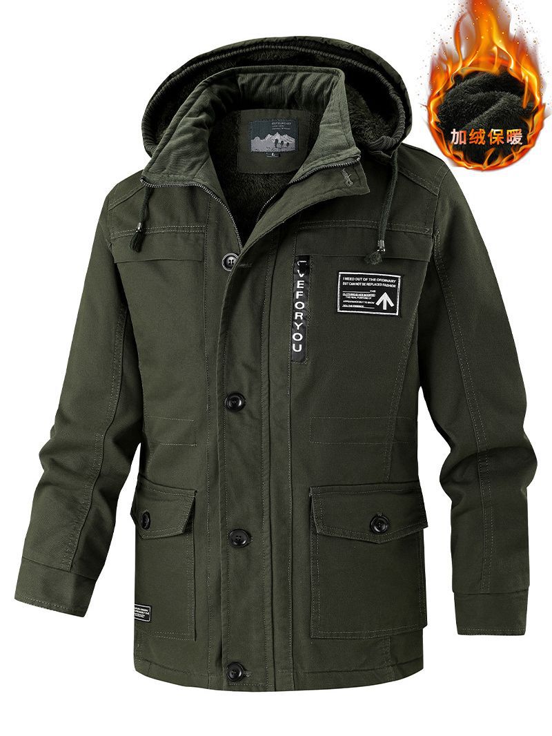 Chaqueta de trabajo de algodón de gran tamaño, muy vendida en el extranjero, para hombre, estilo casual de longitud media con forro polar para invierno, envío directo de una sola pieza.