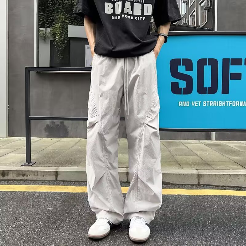 アメリカンアイスシルク速乾パンツメンズ夏薄いプリーツパラトルーパーオーバーオールティーンエイジャールーズカジュアルスポーツ|undefined