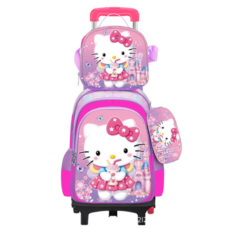 Suministro directo de fábrica, mochila escolar con barra de ruedas para niños, juego de tres piezas, protección de la columna para estudiantes de primaria, reducción de carga, mochila universal de dos ruedas y seis ruedas