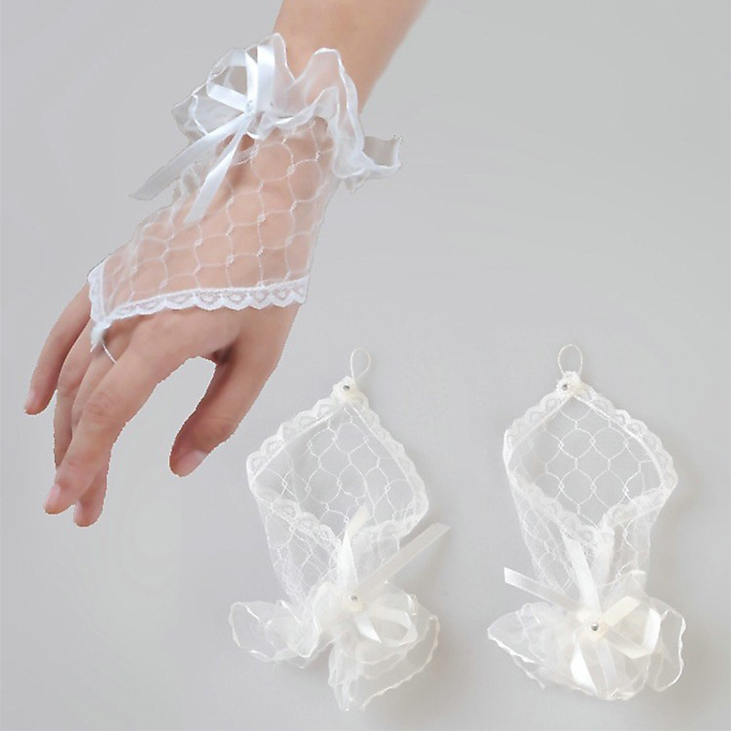 Lace Mesh Lolita Thin-Style Ghost Bride Wedding Halloween Gloves for Women — Lolita Bridal Wedding Gown Arm Sleeves