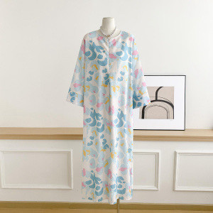 Elegant Muslim Women's Maxi Dress - Loose Fit Modest Abaya With 3D Floral Print - Breathable Polyester Blend Fabric - One Size Fits Most_ecoleips.com