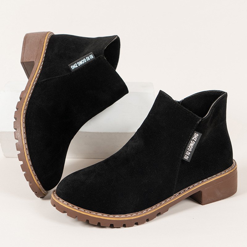 Neue Herbst/Winter-Stiefeletten für Damen im Vintage-Stil mit kurzem Bein, dickem Absatz und flachen Reißverschlüssen an der Seite_voghion.com