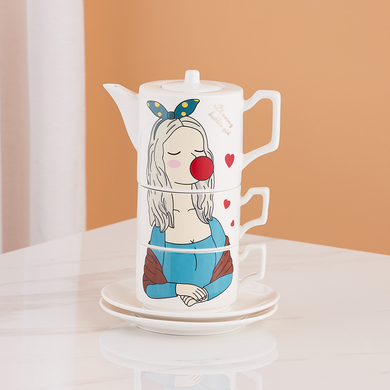 Juego de té de cerámica creativo de recuerdo, lindo corazón femenino, taza de café pequeña y fresca, caja de regalo transfronteriza de Amazon