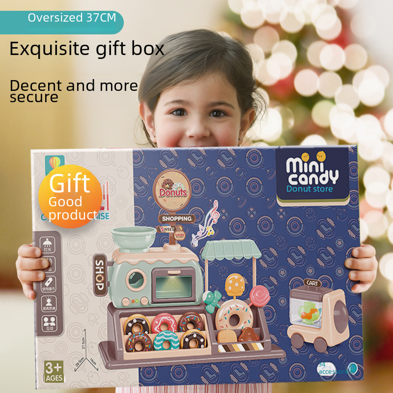 Kids Donut Toy Candy Ice Cream Truck Supermarket Girls Boys Kitchen Play Set Sound and Light Oven