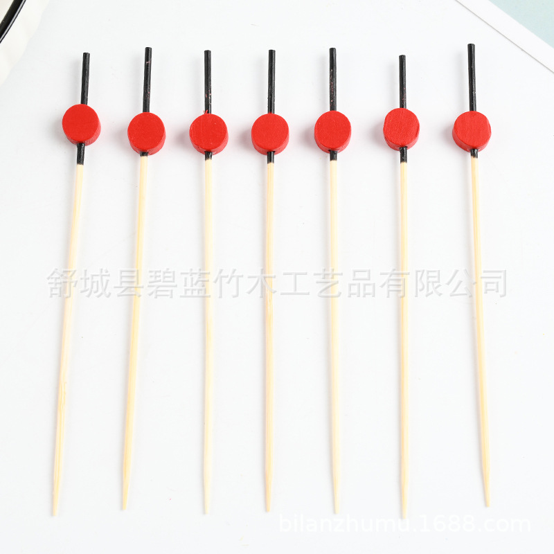 Perlas rojas de bambú etiqueta de cóctel etiqueta de fruta etiqueta de té de leche desechable horquilla de fruta de madera al por mayor