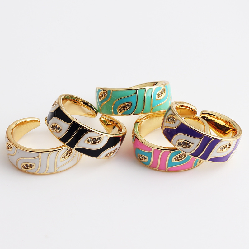 Simple Style Leaf Copper Open Ring Inlay Zircon Copper Rings