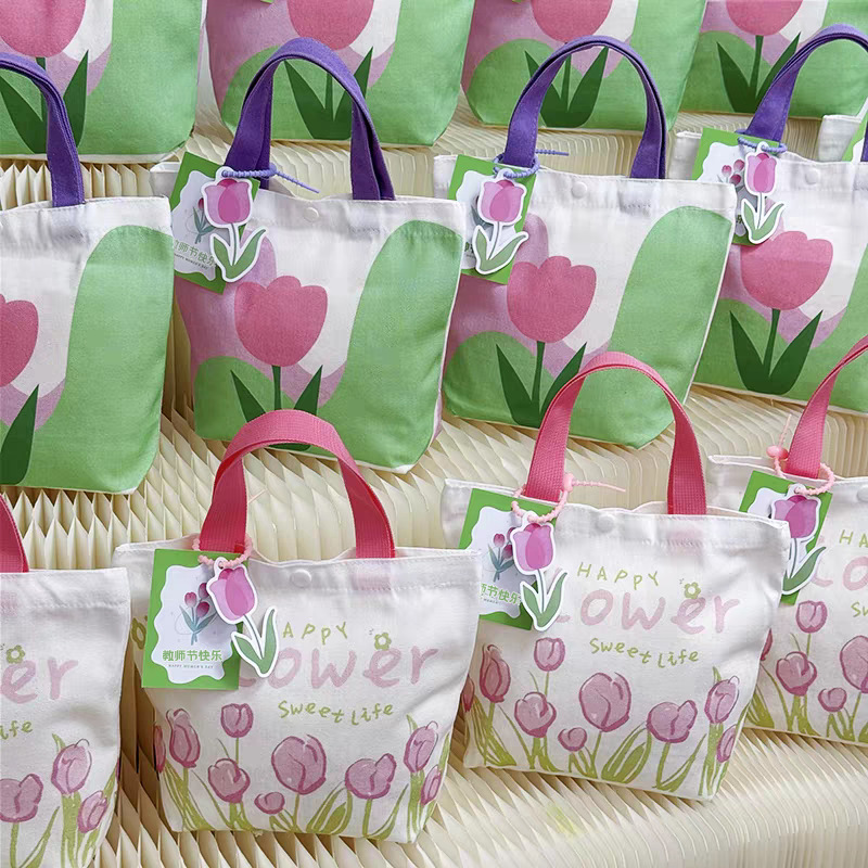 三八女神节日礼物袋实用袋子送妈妈礼品袋高级感手提麻布帆布袋