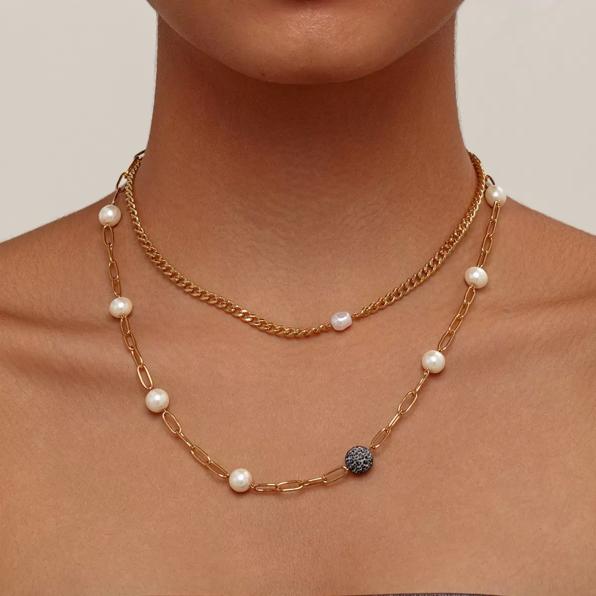 法式淡水珍珠项链欧美跨境爆款时尚18k金不锈钢锁骨链手工链首饰