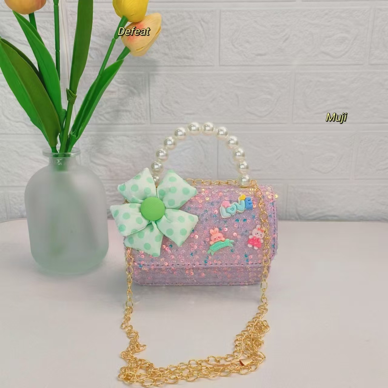 Bagos para niños de perlas de jade Gui, bolsos de perlas de viento, bolsos de cadena, bolsos de accesorios para niñas, bolsos cuadrados, bolsos de hombro.
