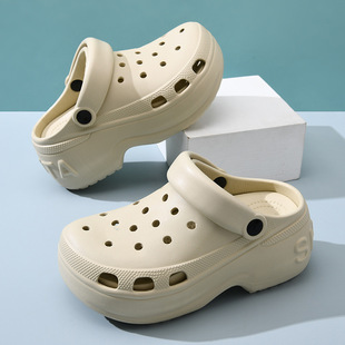 Increased Thick-soled Hole Shoes Women's Summer Slippers All-match EVA Non-slip Breathable Wear-resistant Non-smelly Feet High Heel Baotou Slippers