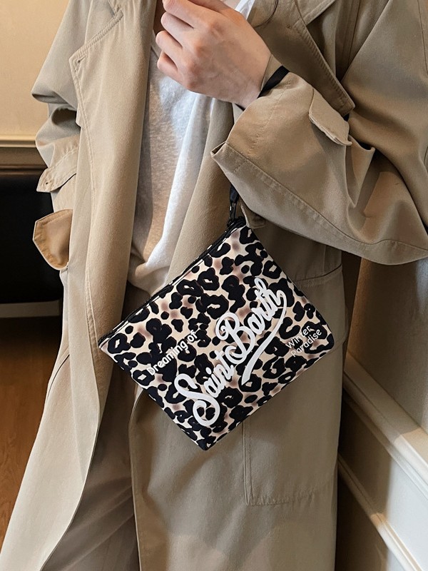 Bolsa de mano de mujer estampada de leopardo bolsa de lona bolsa de estilo sur almacenamiento de teléfono móvil con estilo de viaje diario versátil