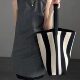 Cross-border Foreign Trade Striped Canvas Bag 2024 Black and White Contrast Color Wide Shoulder Strap Women's Bag Large Capacity Tote Bag Bucket Bag