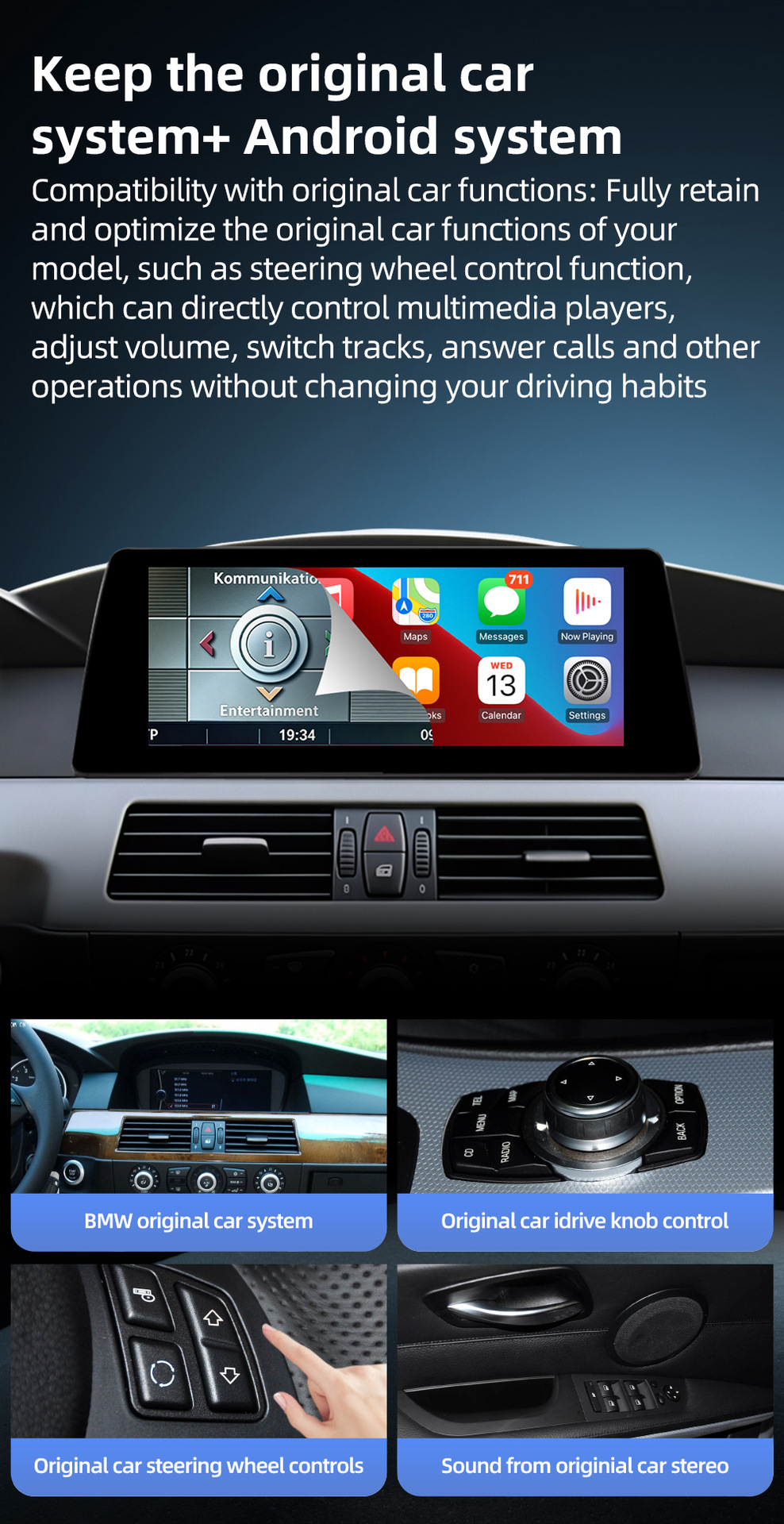 Large-Screen Car Central Control System Suitable for Bmw 5 Series E60 E61 2004-2010 Bluetooth Android Navigation Linux