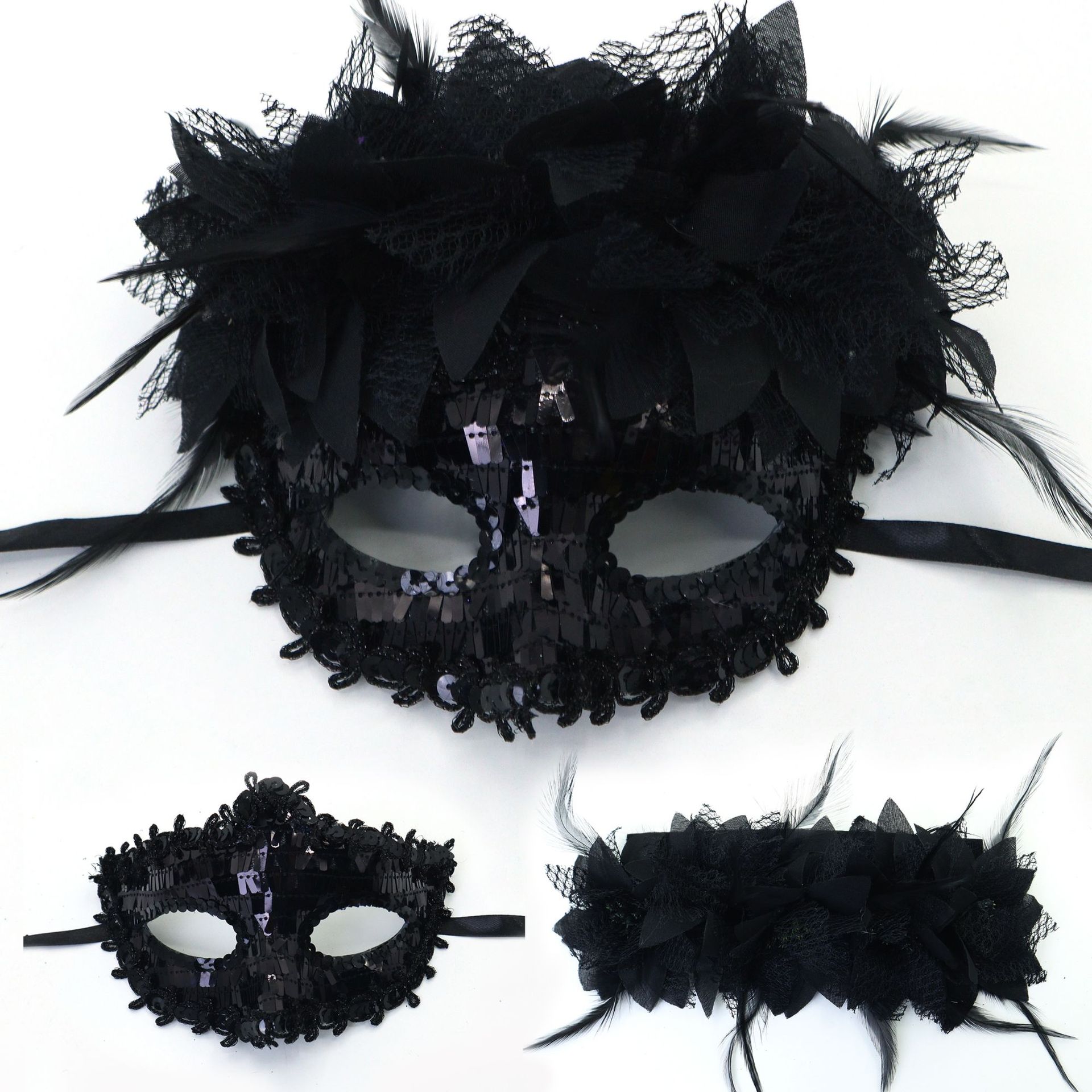 Transfronterizo exclusivo para Italia Venecia Feather Carnival Serie Lilium Half Face máscara separable