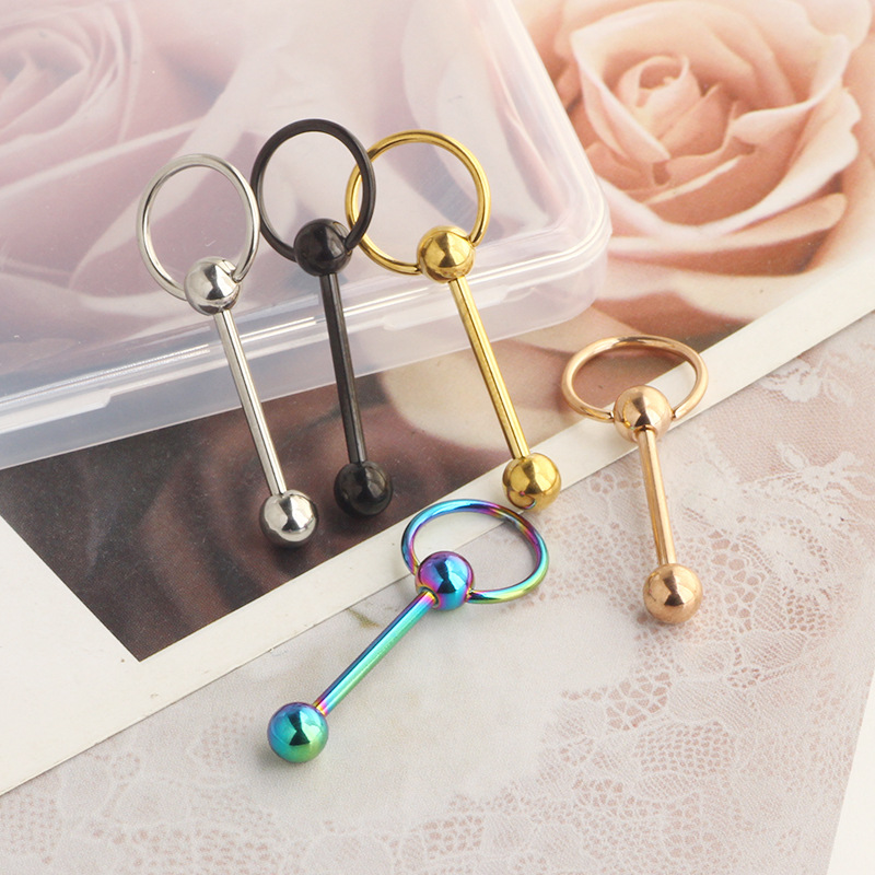 14G Externally Threaded Steel Tongue Barbell Heart Peach Tongue Ring Rose Gold Body Piercing Jewelry detail image 10