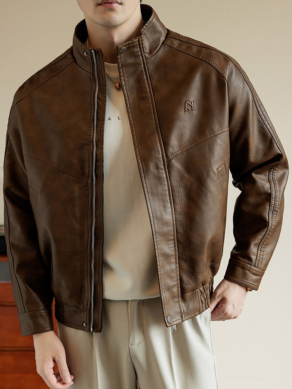 春秋高端皮衣外套男加肥加大潮牌痞帅休闲宽松机车服PU皮立领夹克|undefined