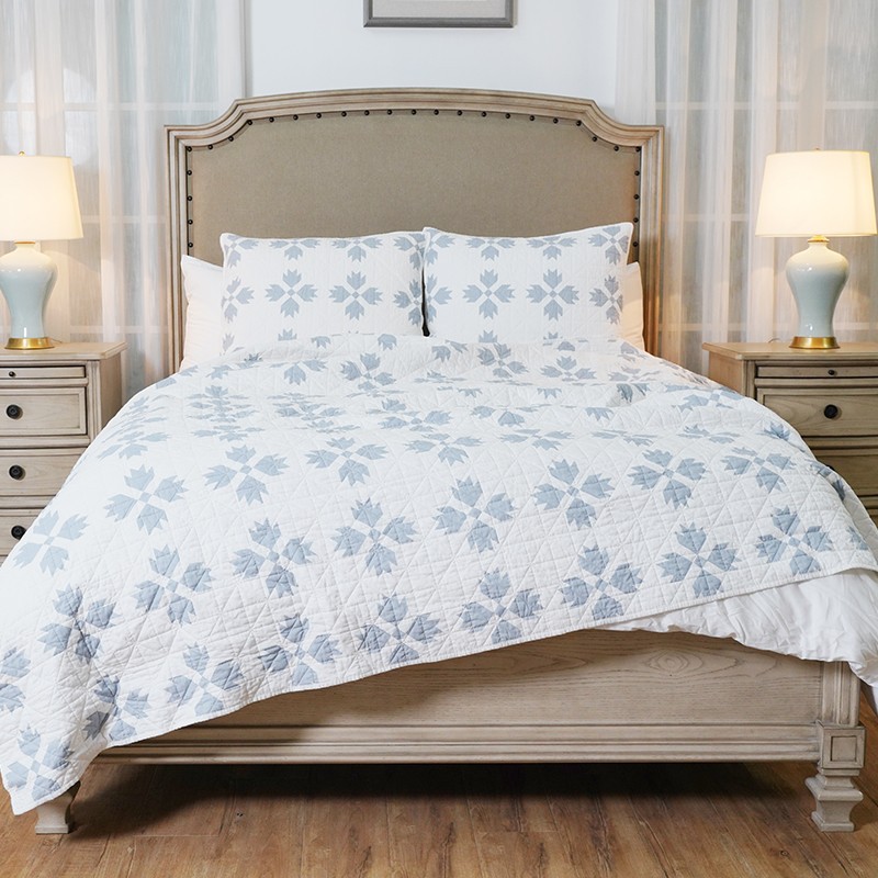 美式床盖纯棉绗缝三件套床垫枫叶花多色四季通用水洗新款背面白色