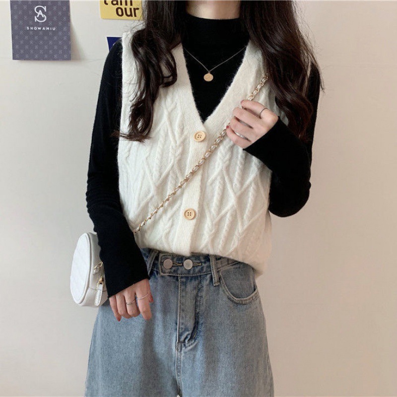 Cardigan de punto de cuello en V de botón único, chaleco de primavera y otoño, nuevo suéter de color sólido coreano, chaleco de caballo, clip de caballo image 9