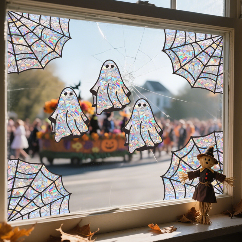 外国貿易新しいハロウィン漫画シンプルでかわいい小さなゴーストクモの巣窓静電カラーフィルムガラスステッカー|undefined