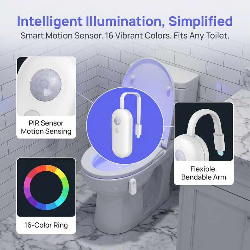 Smart Lighting Toilet Light with Motion Sensor, 16 Colors, Suitable for Any Toilet, Wall-Mounted Atmosphere Light Smart Lighting Toilet Light with Motion Sensor, 16 Colors, Suitable for Any Toilet, Wall-Mounted Atmosphere Light