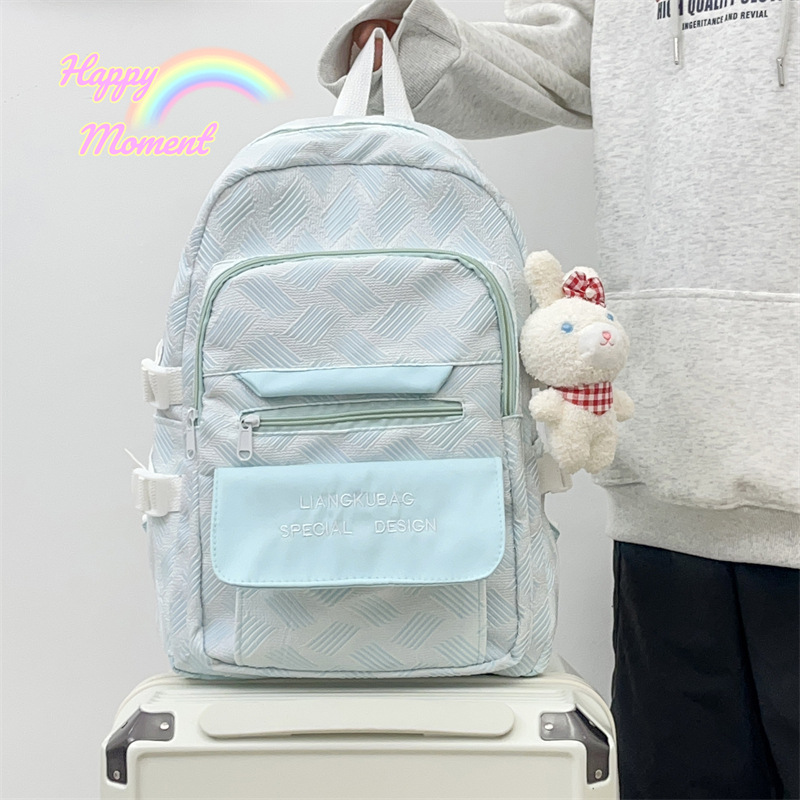 Mochila Nueva de Primavera 2025, Fresca y Dulce, Mochila Informal de Nailon a Rayas con Letras, Informal y a la Moda