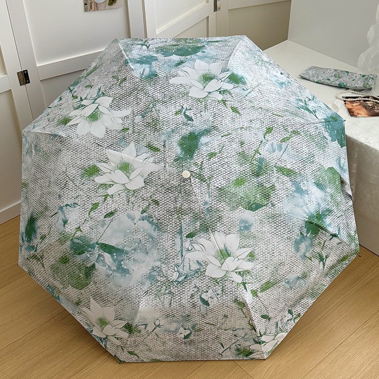 格纹花朵雨伞遮阳伞小众晴雨两用黑胶全自动防晒伞防紫外线太阳伞