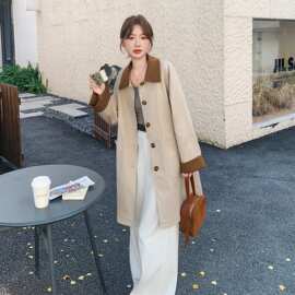 秋装新款气质复古撞色风衣外套女