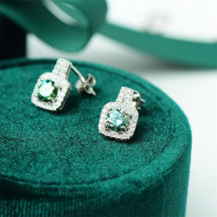 New Green Moissanite Small Bag Earrings Round Cut 925 Sterling Silver Earrings with Mosan Women's Light Luxury Earrings