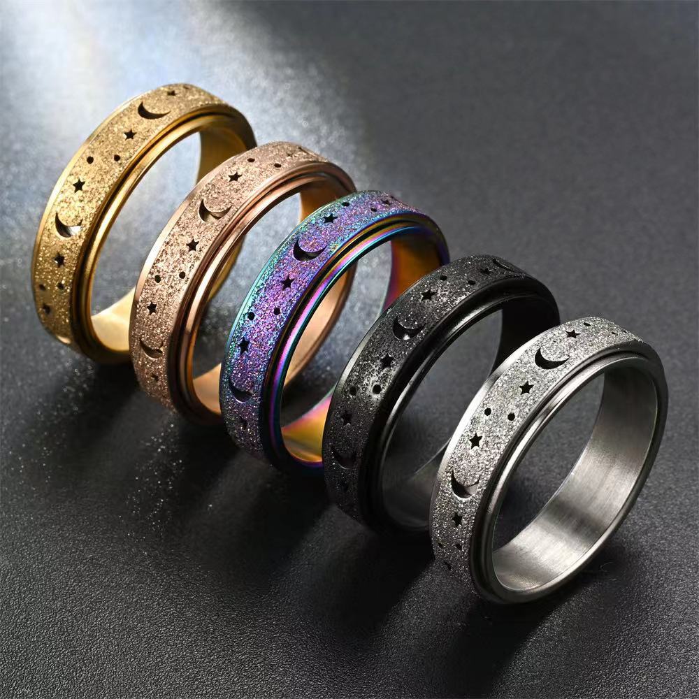 12, 6, 7 Ring Size 1 Piece Quantity Simple Style Star Moon Stainless Steel Women's Rings