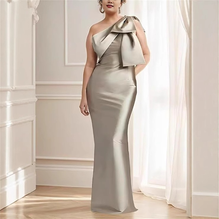 Aliexpress New One-Shoulder Fishtail Dress 2026 New High-End Elegant Host Dress European and American Style Long Gown