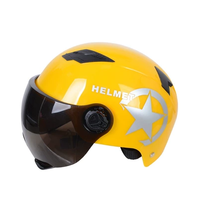 Women's Half Helmet Electric Car Advertising | Motosiklet kaskı (dəbilqə) - cross-border-exclusive-sale-yellow-with-tea-mirror