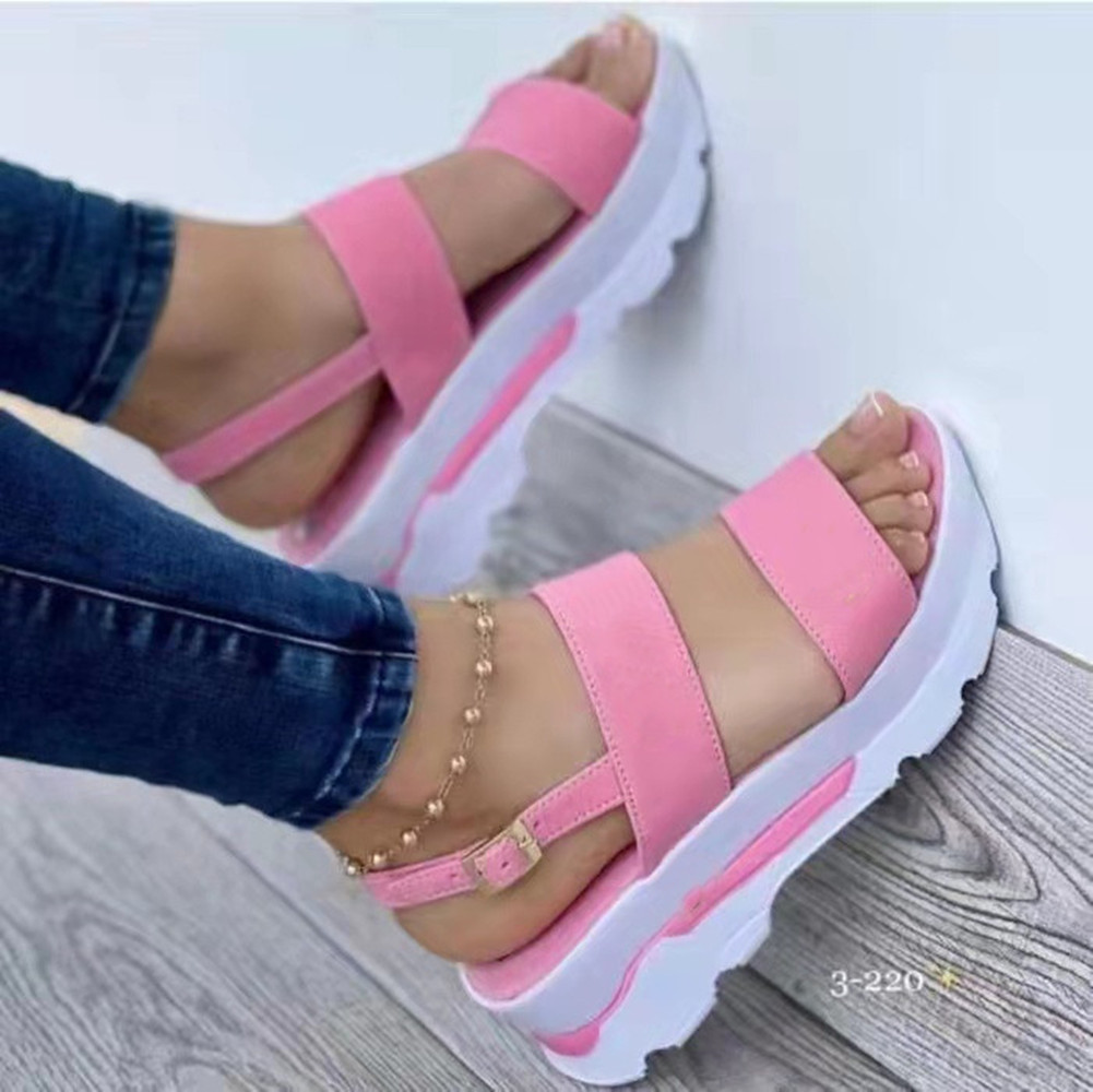 2022 Summer New plus size Foreign Trade Women's Shoes Wide Face with Sweet Style Thick Wedge Sandals for Women