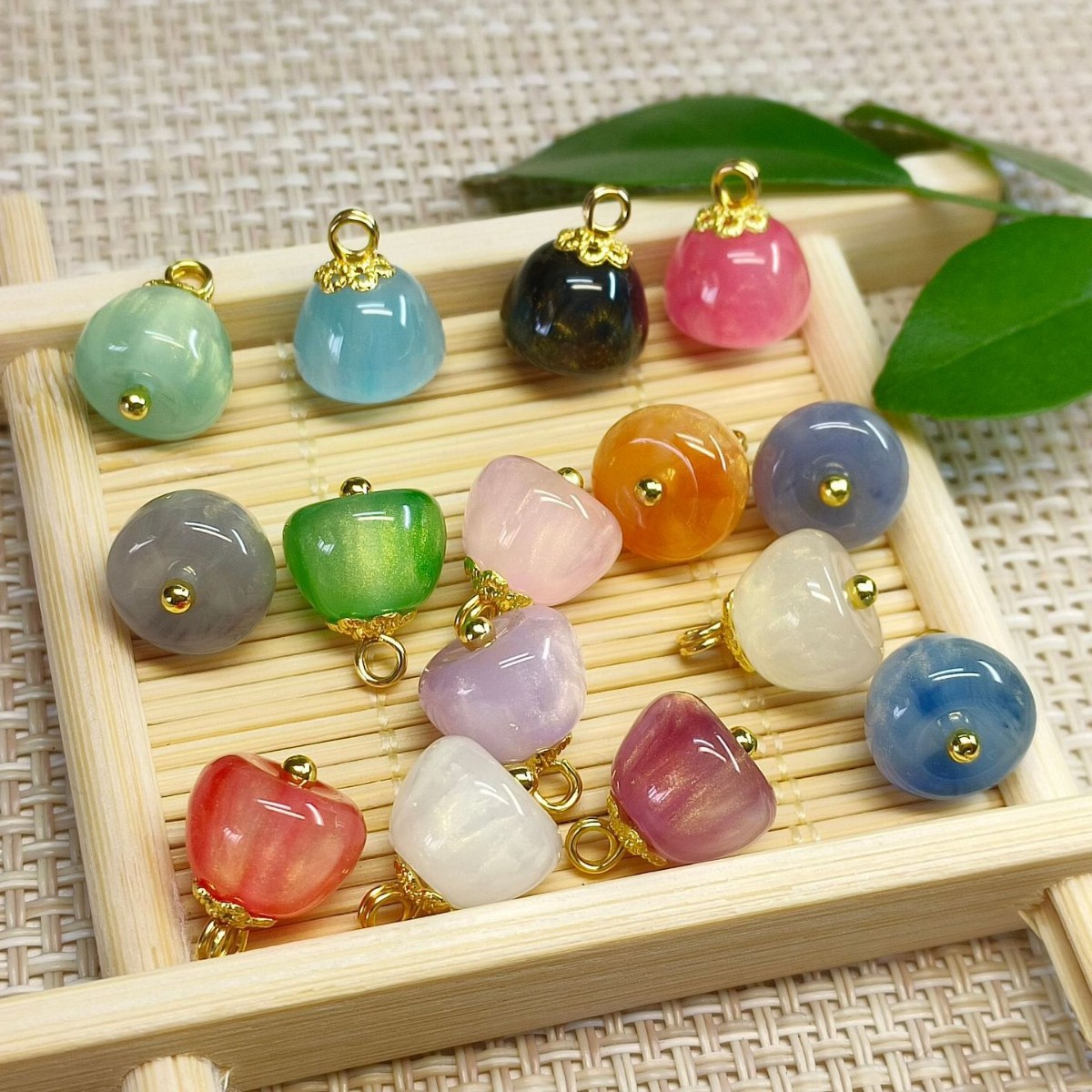 苹果形复古新中式汉服纽扣树脂珠光唐装旗袍珠扣配饰国风扣子绿色