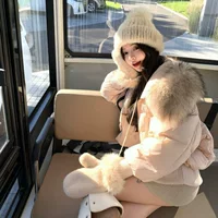 Куртка-пуховик короткая, бархатная теплая кофта с капюшоном, пух из утиного пера