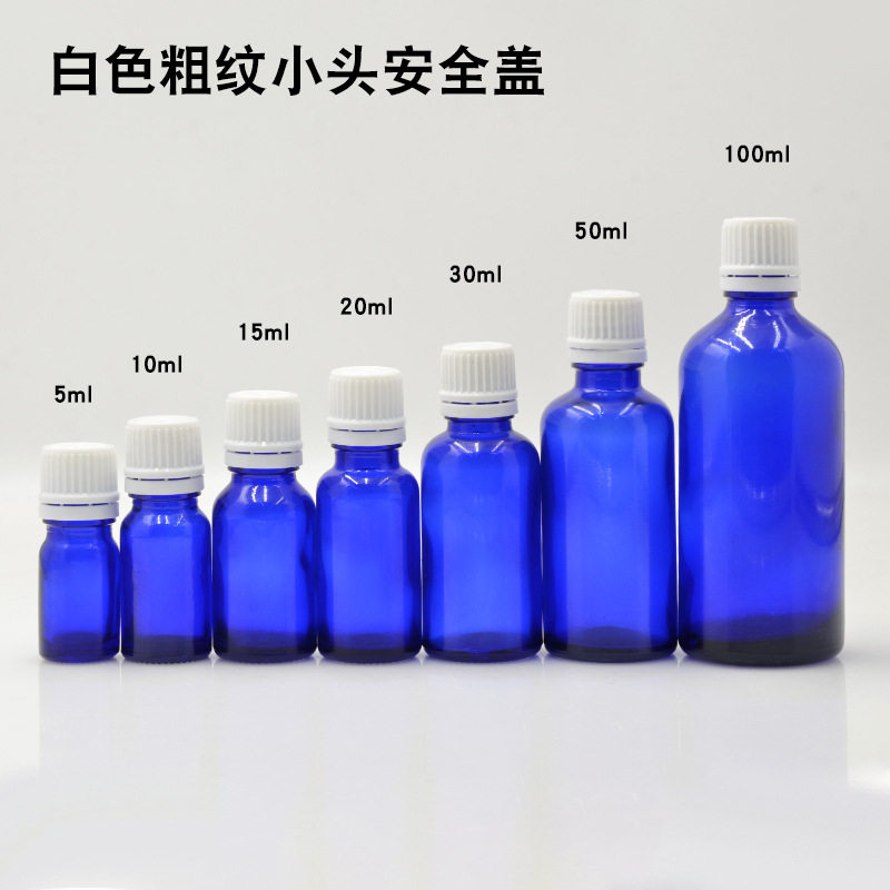Botella vidrio azul 5 a 100ml con cuentagotas para aceites