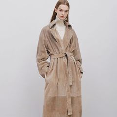 Th ~ row女装2024春秋新作ストラップゆったり灰褐色毛皮コートウエスト高級コート