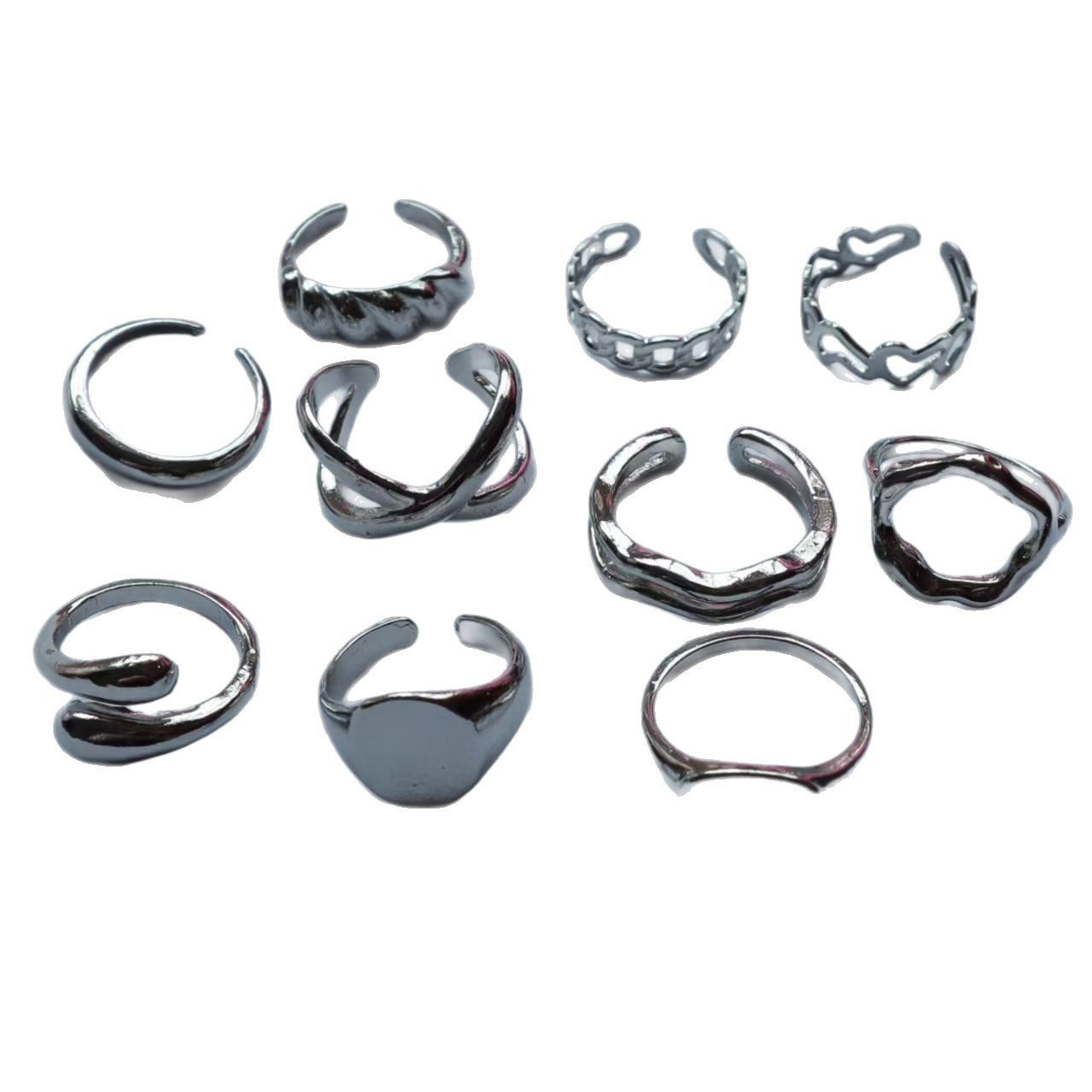 欧米のクロスボーダーのアクセサリーの速売は金属の質感の光の面の指輪のスーツを販売します。