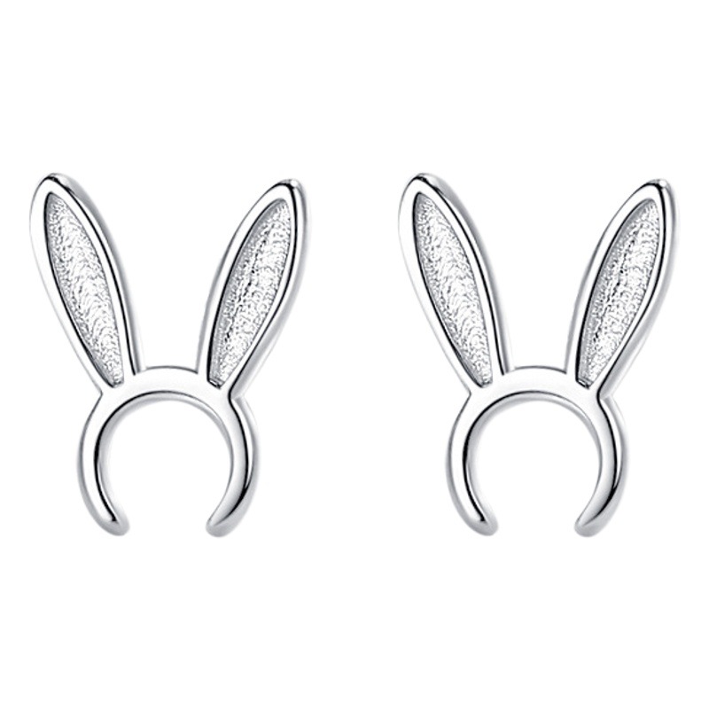 Pendientes de plata esterlina para niñas lindo conejo orejas Pendientes 925 al por mayor estilo coreano simple de plata simple oreja espárrago rojo neto