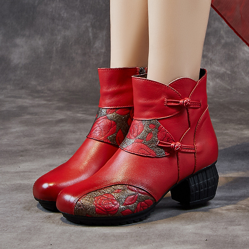 Winter Retro 2024 New Women's Shoes Outer Wear Non-Slip Short Boots Cowhide Fleece-Lined Cotton Shoes Women's Boots Soft Sole Boots