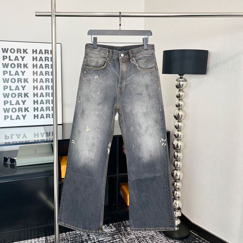 Correct Top Version Ac+2021M Men's and Women's Loose Baggy Slim Straight Ne Dirty Splash-Ink Jeans