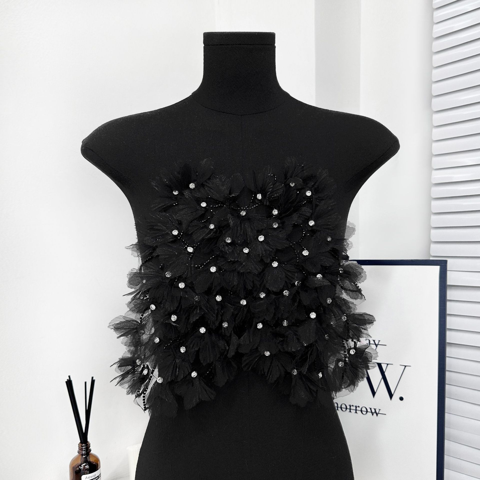Cuello bordado, todo fósforo, cuello delantero de alta gama, malla, accesorios de diamantes de imitación, vestido de cuello para mujer, decoración de blusa de suéter