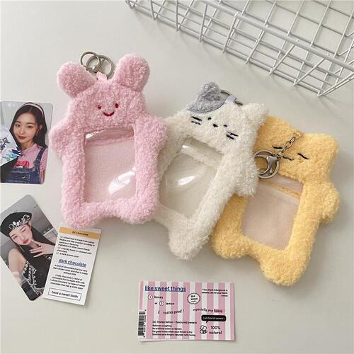 Korean cartoon cat plush card holder for girl star chasing album card display pendant student polaroid photo card holder