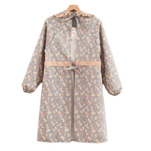 Korean Style Fashion Canvas Long Sleeve Apron for Adults (Unisex) - Anti-Stain Cover, Durable Kitchen Apron with Thicken and Lengthen Back Wear