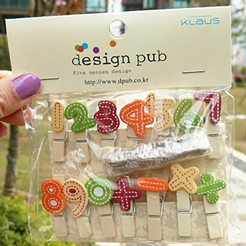 时尚创意木制夹子 14个装卡通数字加符号夹子 照片相片夹子厂家